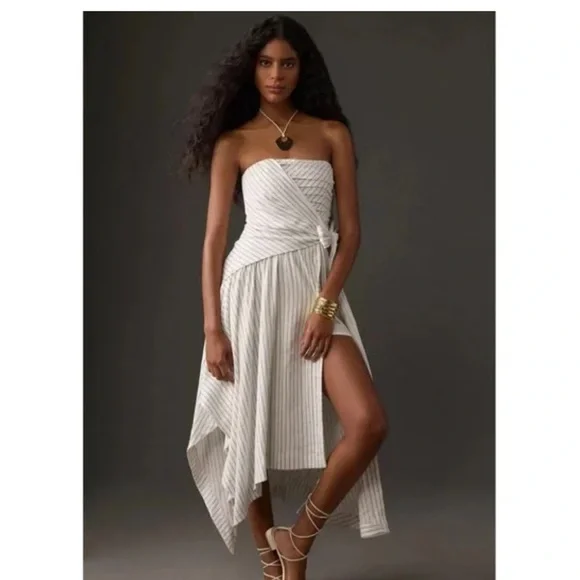 ✅Anthropologie Strapless Hanky-Hem Midi Dress White Black size XL - Picture 1 of 9